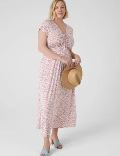 Maxi & Midi^Lane Bryant Drawcord Ruched-Front Maxi Dress Animal Swirl