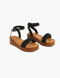 Heels^Lane Bryant Dream Cloud Braided Wood-Bottom Wedge Black