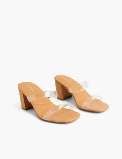 Sandals & Espadrilles^Lane Bryant Dream Cloud Clear Double-Band Low Block Heel Tan