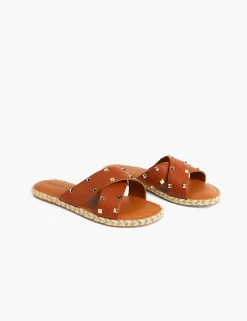Sandals & Espadrilles^Lane Bryant Dream Cloud Cross-Front Studded Espadrille Slide Palomino Tan