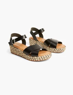 Sandals & Espadrilles^Lane Bryant Dream Cloud Faux-Leather Cross-Strap Espadrille Wedge Black