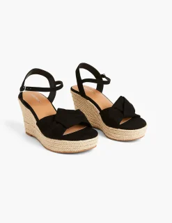 Heels^Lane Bryant Dream Cloud Knot-Front Platform Espadrille Wedge Black