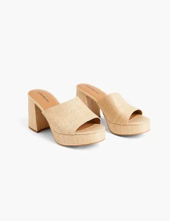 Sandals & Espadrilles^Lane Bryant Dream Cloud Raffia-Side Platform Block Heel Tan