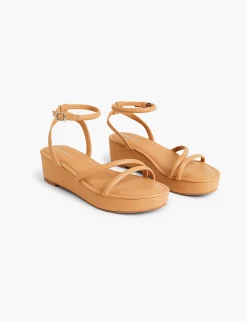 Heels^Lane Bryant Dream Cloud Strappy Wedge Cognac