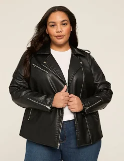Jackets^Lane Bryant Faux-Leather Moto Jacket Black