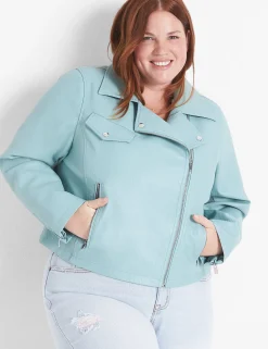 Jackets^Lane Bryant Faux-Leather Moto Jacket Aquifer