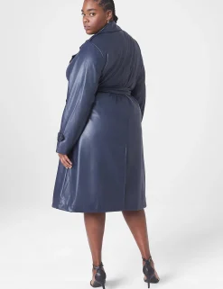Jackets^Lane Bryant Faux-Leather Trench Coat Maritime Blue