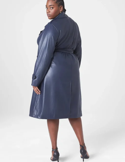 Jackets^Lane Bryant Faux-Leather Trench Coat Maritime Blue