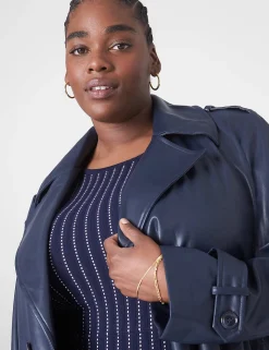 Jackets^Lane Bryant Faux-Leather Trench Coat Maritime Blue