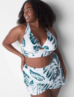 Swim Bottoms^Lane Bryant Faux-Wrap Swim Skirt White Palm Leaves