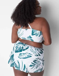 Swim Bottoms^Lane Bryant Faux-Wrap Swim Skirt White Palm Leaves