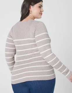 Sweaters^Lane Bryant Fitted Crew-Neck Sweater Brown Stripe