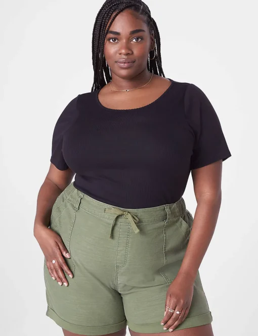 Knit Tops^Lane Bryant Fitted Crop Crew-Neck Rib Tee Black