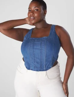 Knit Tops^Lane Bryant Fitted Crop Sleeveless Bodice Chambray