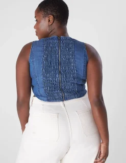 Knit Tops^Lane Bryant Fitted Crop Sleeveless Bodice Chambray
