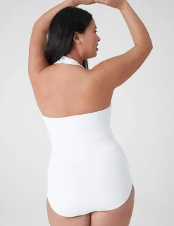 Knit Tops^Lane Bryant Fitted Double-Layer Halter Bodysuit White
