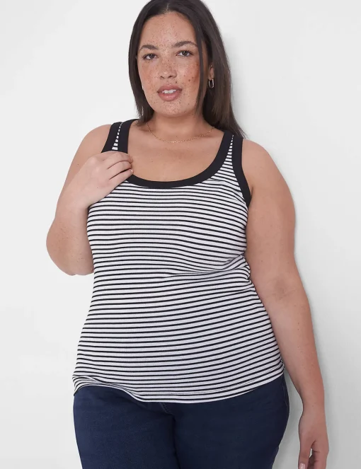 Knit Tops^Lane Bryant Fitted Scoop-Neck Rib Tank Black Stripe
