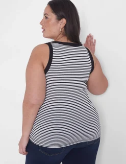 Knit Tops^Lane Bryant Fitted Scoop-Neck Rib Tank Black Stripe
