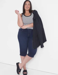 Knit Tops^Lane Bryant Fitted Scoop-Neck Rib Tank Black Stripe