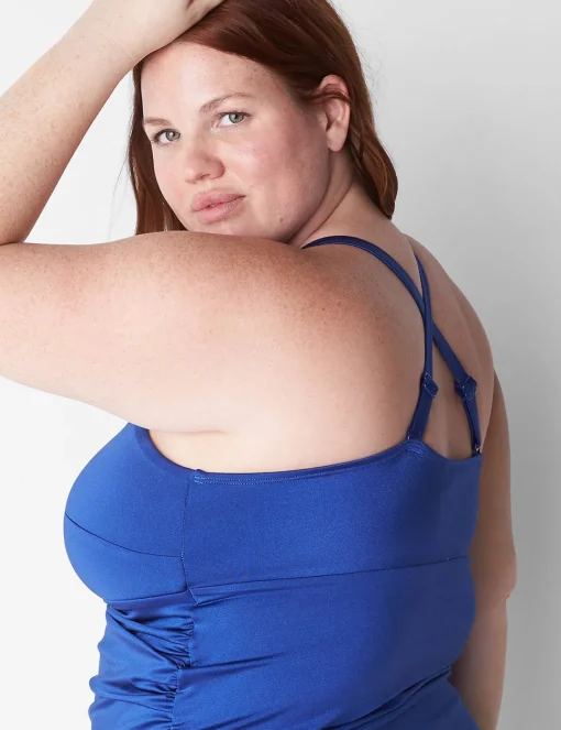 Swim Tops^Lane Bryant Fitted Shimmer No-Wire Swim Tankini Top Mazarine Blue