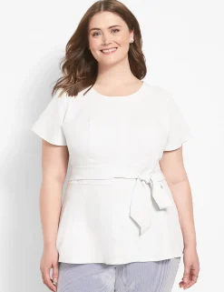 Lena^Lane Bryant Fitted Short-Sleeve Crew-Neck Lena Top Ivory Rose