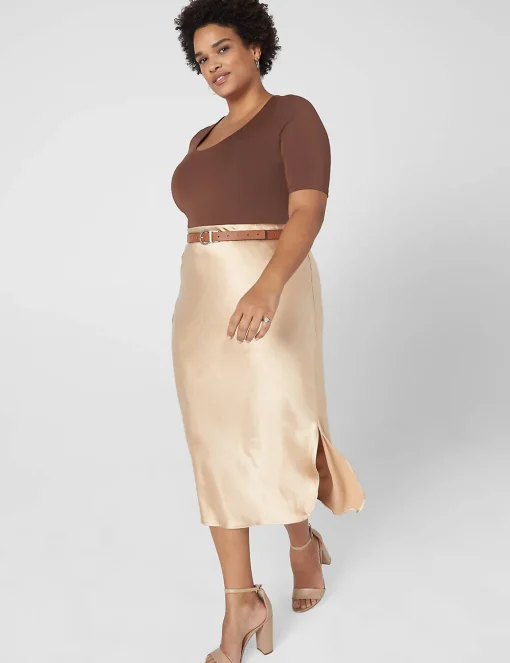Knit Tops^Lane Bryant Fitted Short-Sleeve Scoop-Neck Bodysuit Potting Soil