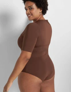 Knit Tops^Lane Bryant Fitted Short-Sleeve Scoop-Neck Bodysuit Potting Soil