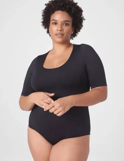 Knit Tops^Lane Bryant Fitted Short-Sleeve Scoop-Neck Bodysuit Black