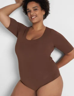 Knit Tops^Lane Bryant Fitted Short-Sleeve Scoop-Neck Bodysuit Potting Soil