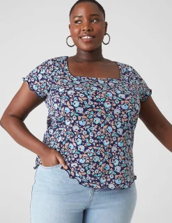 Knit Tops^Lane Bryant Fitted Square-Neck Tee Blush Floral