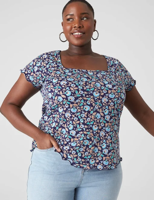Knit Tops^Lane Bryant Fitted Square-Neck Tee Blush Floral