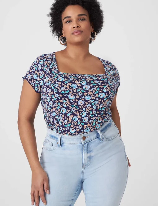 Knit Tops^Lane Bryant Fitted Square-Neck Tee Blush Floral