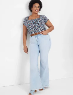 Knit Tops^Lane Bryant Fitted Square-Neck Tee Blush Floral