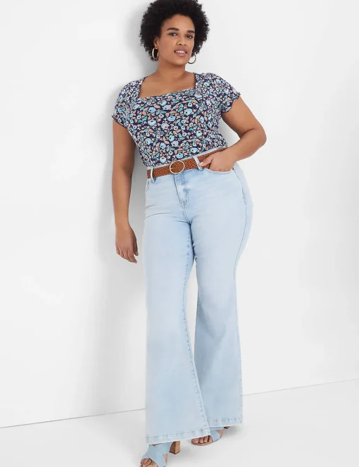 Knit Tops^Lane Bryant Fitted Square-Neck Tee Blush Floral