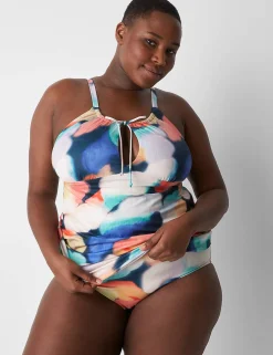 Swim Tops^Lane Bryant Fitted Tie-Neck No-Wire Swim Tankini Top Blue Summer