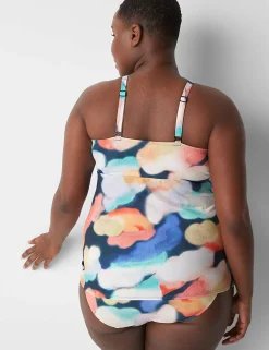 Swim Tops^Lane Bryant Fitted Tie-Neck No-Wire Swim Tankini Top Blue Summer