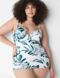Swim Tops^Lane Bryant Fitted Underwire Swim Tankini White Palm Leaves