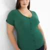Knit Tops^Lane Bryant Fitted V-Neck Button-Front Tee Hunter Green