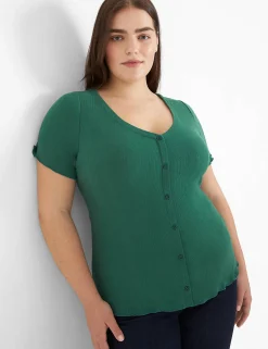 Knit Tops^Lane Bryant Fitted V-Neck Button-Front Tee Hunter Green