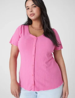The Tee Shop^Lane Bryant Fitted V-Neck Button-Front Tee Fiji Flower