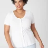 The Tee Shop^Lane Bryant Fitted V-Neck Button-Front Tee Ivory Rose