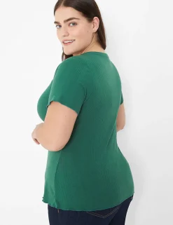 Knit Tops^Lane Bryant Fitted V-Neck Button-Front Tee Hunter Green