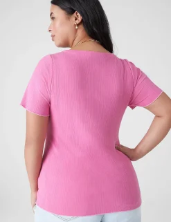 The Tee Shop^Lane Bryant Fitted V-Neck Button-Front Tee Fiji Flower