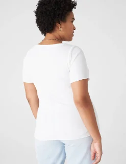 The Tee Shop^Lane Bryant Fitted V-Neck Button-Front Tee Ivory Rose