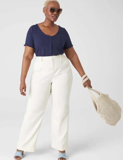 The Tee Shop^Lane Bryant Fitted V-Neck Button-Front Tee Maritime Blue