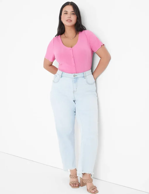The Tee Shop^Lane Bryant Fitted V-Neck Button-Front Tee Fiji Flower