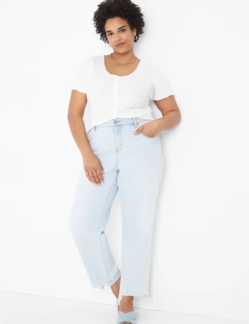 The Tee Shop^Lane Bryant Fitted V-Neck Button-Front Tee Ivory Rose
