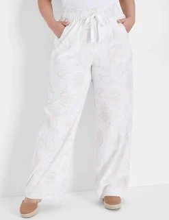 Wide Leg^Lane Bryant Floral Print Soft Wide Leg Pant White Floral