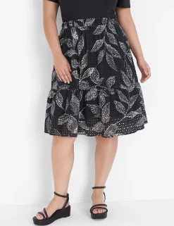 Work Versatile^Lane Bryant Flounce Eyelet Skirt Black Leaf
