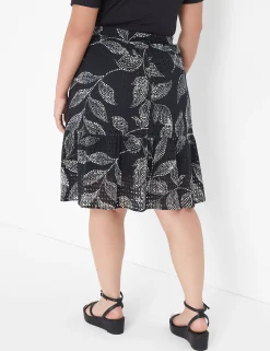 Work Versatile^Lane Bryant Flounce Eyelet Skirt Black Leaf